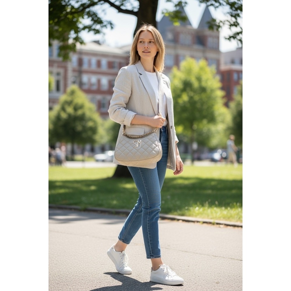 Steve Madden SM Quilted Shoulder Bag‎ Convertible Crossbody Purse Grey